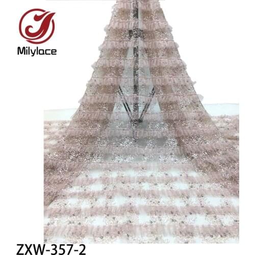 Embroidered French Tulle Lace Fabric with Sequins Light Mesh African Net Lace Fabric for Party 5 Yards Per Lot ZXW-357
