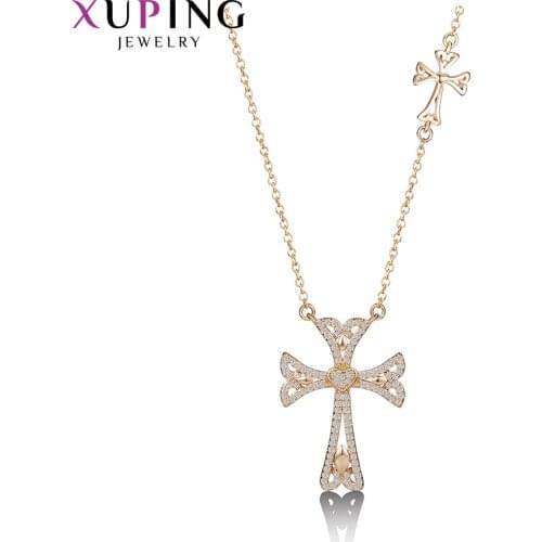 Xuping Temperament Gold Color Plated Religion Cross Pattern Necklace Pendant for Women Mothers Day Jewelry Gift M54-40071