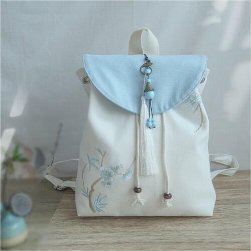 Women Canvas Female School Backpacks Chinese Style Ladies School Bags Book Bags