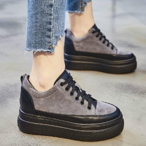 QWEDF Women Casual Shoes Woman Sneakers Platform Wedges High Heels Flats Loafers Ladies Hight Increase Wild increase D6-09