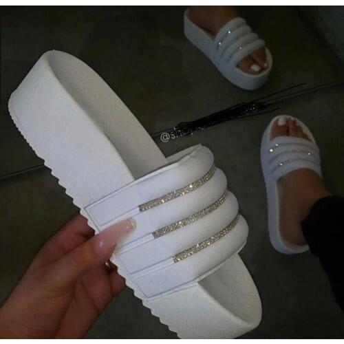 2021 Summer Women Rhinestone Platform Slippers Wedge Sandals Beach Slippers Calzado Mujer Womens Slippers Fashion Casual Loafer