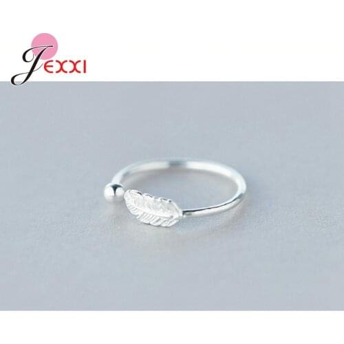 Unique Design Adjustable Feathers Leaf Bead Rings for Women Girl Party 925 Sterling Silver Charm Finger Toe Ring Statement Jewel