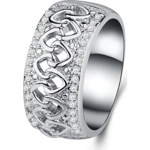 Hollow Luxury Heart Shape Wedding Ring for Woman Sliver Twist Classical Cubic Zirconia Girl Crystals Jewelry Couple Gift Rings