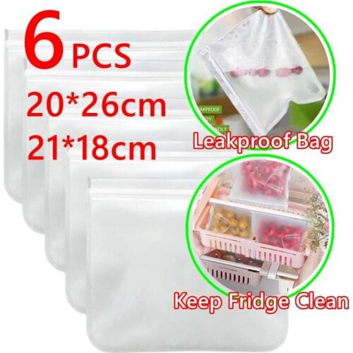 1-6pcs Reusable Snack Empty Bag Food Freezer Bags Fridge Silicone Bags Storage Leakproof Bag Kitchen Safe Fresh Fruit PEVA Bag