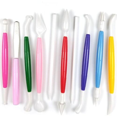 10PCS Fondant Cake Modelling Tools 10 Patterns Pastry Clay Flower Carving Pen Cake Decorating Tools Baking Sugar Craft Cake Mold