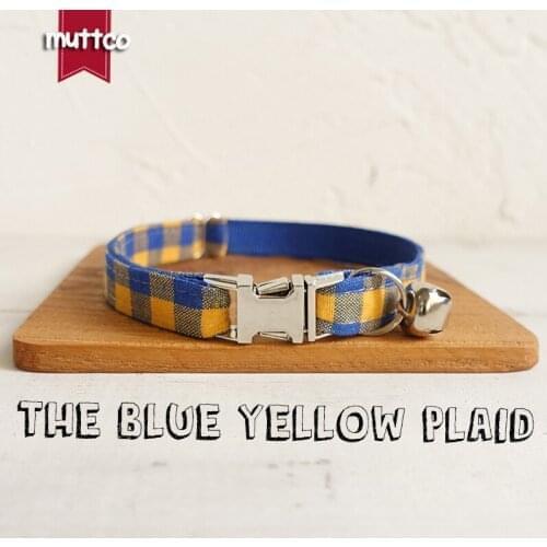 10pcs/lot MUTTCO Solid durable cat collar THE BLUE YELLOW PLAID unique self-design pet supplies kitten necklace 2 sizes UCC068