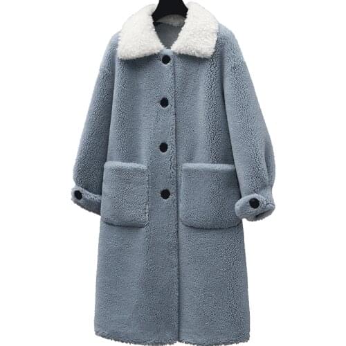 2019 new sheep shearing coat womens long section composite fur one lapel single-breasted fur coat