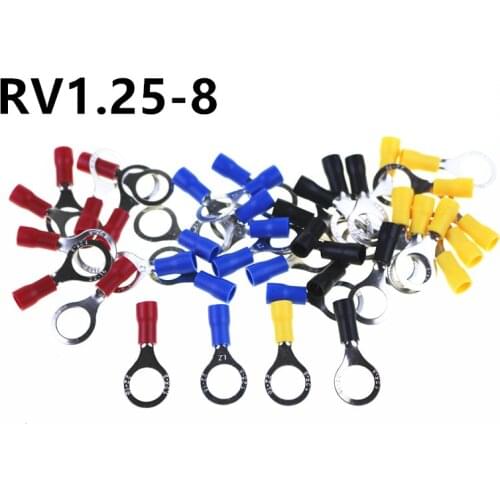 50PCS/100PCS RV1.25-8 Red Circular 22-16 AWG 0.5-1.5mm2 Insulated Ring Terminal Connector Cable Wire Connector