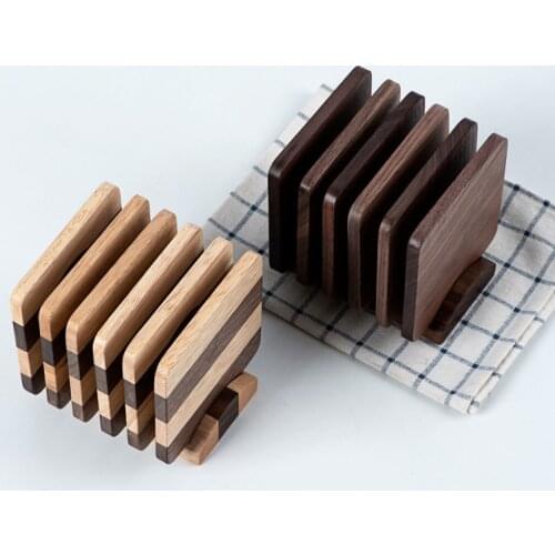 6pcs/set Coffee cup pad ins wind tea props wooden tea tray Japanese Kung Fu tea coaster insulation pad combination