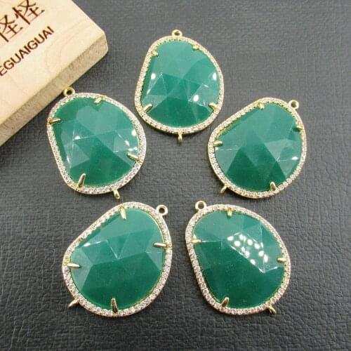 APDGG Wholesale 5 pcs Green Crystal Cubic Zircon Pave Connector Double Ring Jewelry Finding