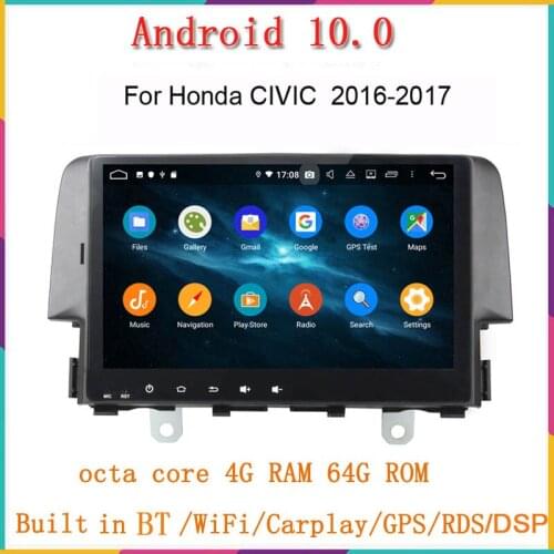 Octa core 4G RAM 64G ROM car radio gps player for Honda civic 2016 with android 10 system PX5 audio stereo head unit wifi bt