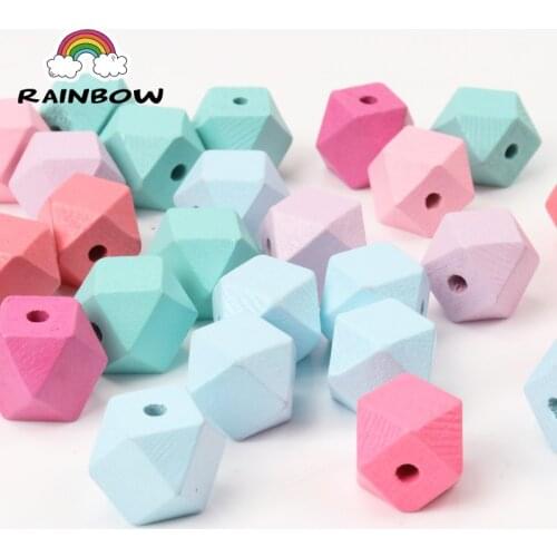 Mixed Colors Natural Faceted Wooden Material Unfinished Geometric Beads For Jewelry making DIY Accessory 15mm 10pcs New