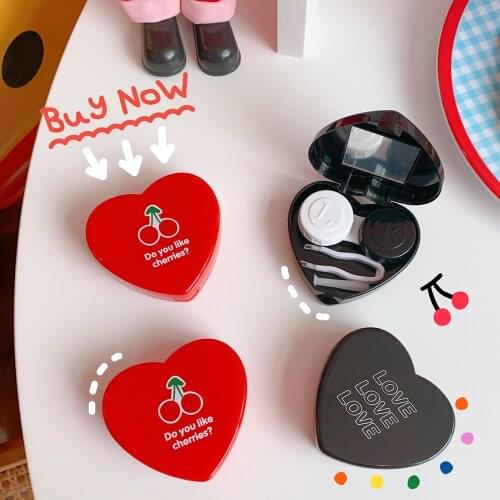 2020 Cute Heart Contact Lens Case Box With Mirror Women Mini Lovely Eyes Contact Lens Container Box Bag Travel Kit