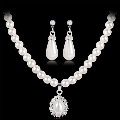 Royal Style Princess Imitation Pearl Teardrop Pendant Elegant Necklace Earrings bisuteria mujer