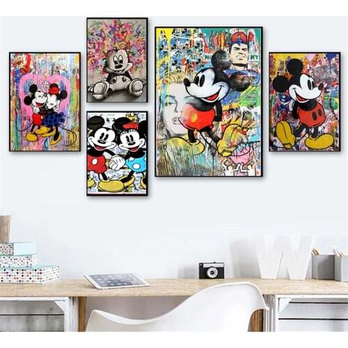 Graffiti Street Art Disney Mickey and Minnie Canvas Painting Art Poster and Print Wall Art Picture for Living Room Home Decor