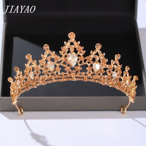 Champagne Color Crystal Rhinestone Crown Wedding Hair Accessories Bride Tiara Headband Wedding Hair Jewelry Head Jewelry