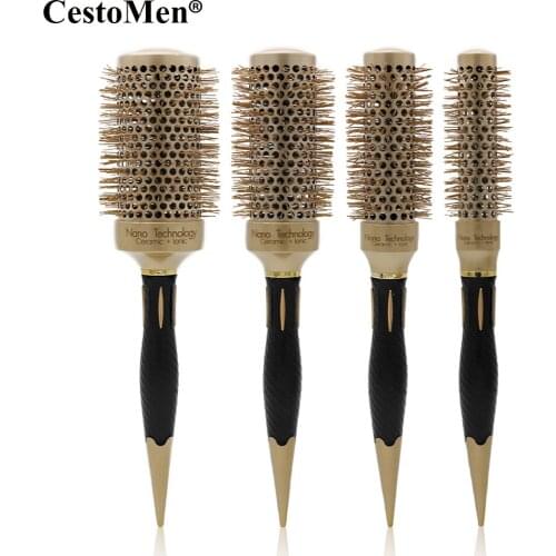 CestoMen Pro Aluminum Barrel Hair Ceramic Round Brush For Hair Dry Styling Heat Resistant Hairdressing Brush Comb Salon Tools