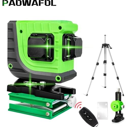 3D 12 Lines Green Laser Level Wireless Remote Self-Leveling 360 Horizontal & Vertical Cross Line With Battery & Wall Bracket