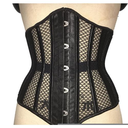 Gothic Underbust Mesh Waist Trainer Corset 26 Double Steel Bones Ultra Thin Breathable Hallow Out Summer Corset S-XXL