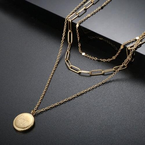 ZMFashion Trendy Multilayer Carpe Diem Coin Pendant Necklace For Women Stainless Steel Layered Female Choker Necklaces Jewelry