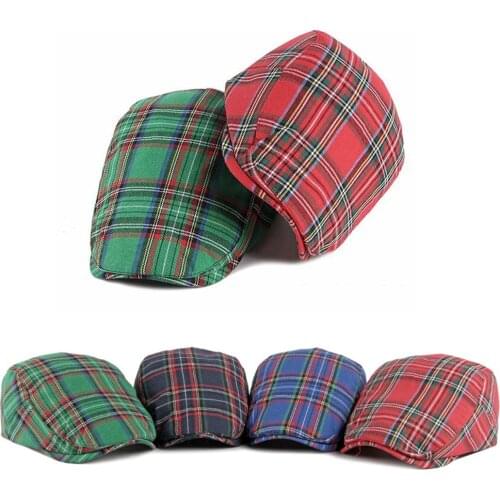 Fashion Fine Stripe Lattice Berets Hat Women Men Spring Summer Plaid Visors Red Green Blue Duckbill Herringbone Flat Cap Unisex