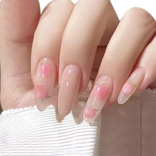 24pcs Press On Nails Designs Peach Pink Wear Long Paragraph Fashion Manicure Patch False Nails Save Time Wearable Fake Nails DL