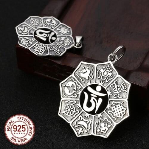 Real 100% 925 sterling silver necklace pendant for women or men Thai silver Zodiac pendant mantra sweater vintage jewelry