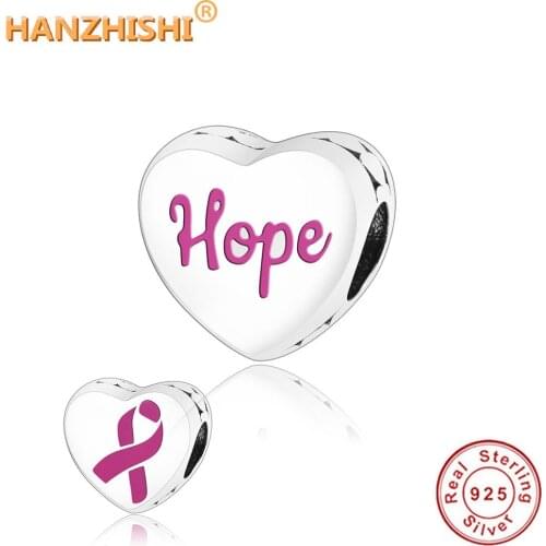 2021 Winter New Original 925 Sterling Silver Heart Hope Ribbon Heart Charms Beads Fit pandora Charm Bracelet DIY Jewelry Making