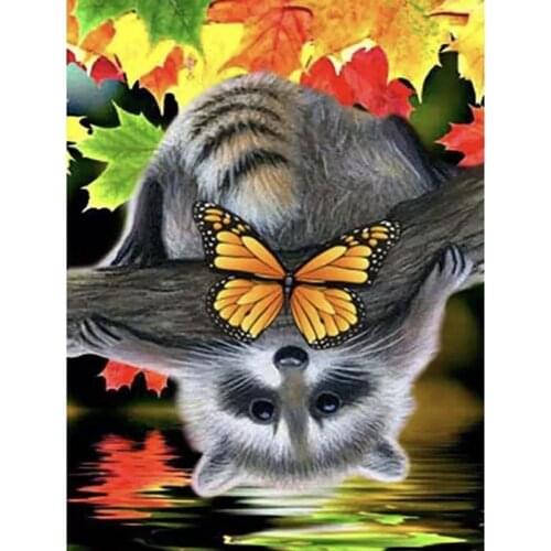 Fall Tree Leaves, Raccoon, Autumn DIY Diamond Painting Art Kits,Full Square&Round Drilll Cross Stitch Kits,Diamond Embroidery