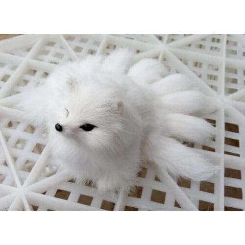 About 18x10cm plastic&fur white fox with nine tails hard model stage prop craft home decoration toy gift w0157