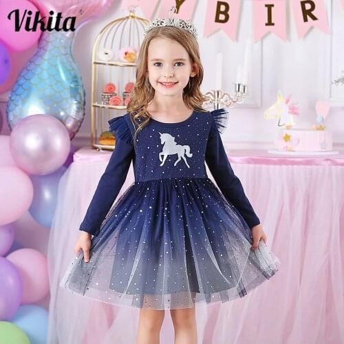 VIKITA Girls Princess Dress Girl Long Sleeve Dress Children Party Clothing Kids Tutu Dresses for Toddlers Girls Casual Dress