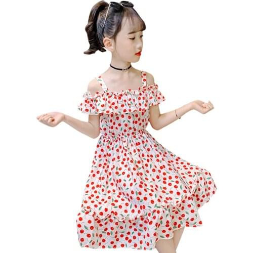 Girl Dresses Cherry Pattern Party Dress For Kids Girl Ruffles Kids Dresses Summer Costumes For Girls 6 8 10 12 14