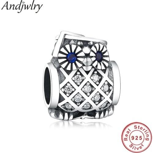 Fit Original Pandora Charms Bracelets 925 Sterling Silver Vintage Animal Owl Blue CZ Beads for Making DIY Jewelry Women Berloque