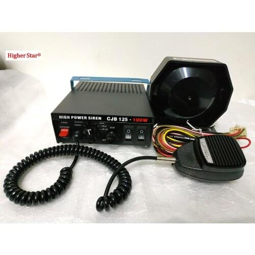 CJB125 DC12V 100W car emergency alarm siren amplifier with microphone,7 warning sounds,2 lights control switches+100W speaker