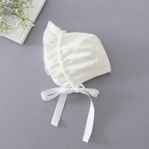 Baby Girls Hats Toddler White Bonnet Party Birthday Hat Newborn Summer Beanies Christening Ball Gown Baptism Hats