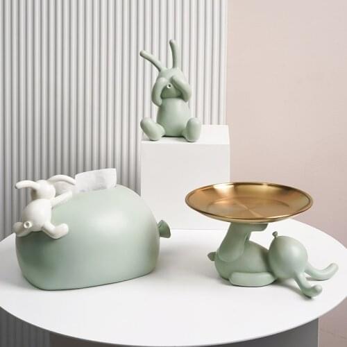 Nordic ins rabbit resin sculpture entrance key storage living room desktop tissue box snack storage tray girl room decoration