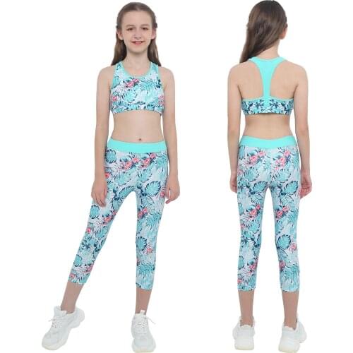 Kids Girls Gymastics Workout Dancewear Sets Sleeveless Racer Back Tank Top with Pants Set Workout Dance Sports Tracksuits Sets
