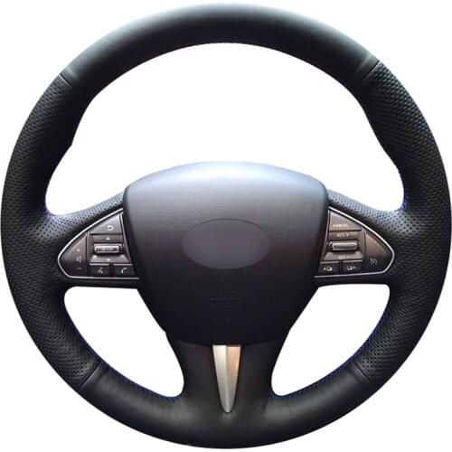 Hand-stitched DIY Black Micro Fiber Leather Car Steering Wheel Cover for Infiniti Q50 2014 2015 2016 2017 QX50 2015 2016 2017