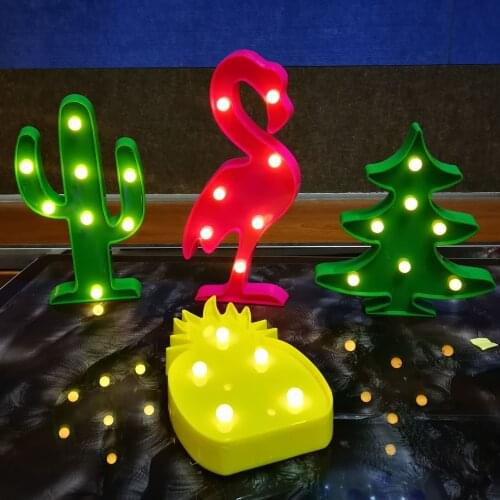 LED Battery Power Flamingo Pineapple Cactus Night Lights Fairy Garland Birthday Gifts For Children Bedroom Holiday Party Decor