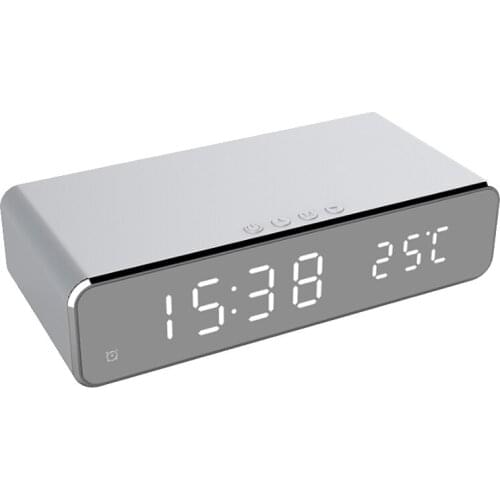 LED Electric Alarm Clock Digital Thermometer Clock HD Mirror Clock with Phone Wireless Charger and Date
