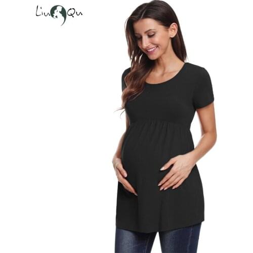 Womens Maternity Tops Short Sleeve Round Neck Shirt Pregnant Clothes Tunic Top Premama Pregnancy Flattering Summer classic Tee