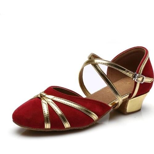 New Children Latin Dance Shoes Kids Girls Party Tango Ballroom Soft Bottom Dancing Shoes Low Heel Red Black Blue wholesale A168