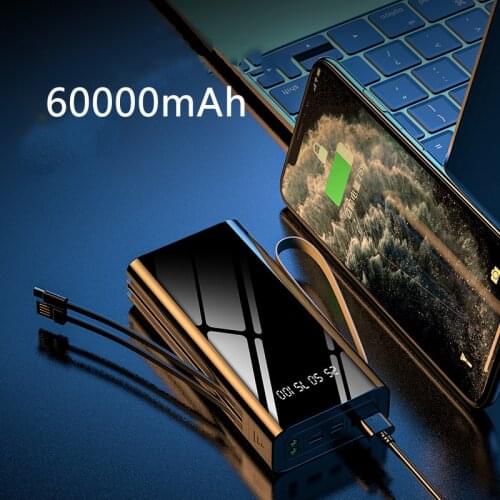 Power Bank 60000mAh Portable Charger for Xiaomi Powerbank Built in Cable Poverbank for iPhone 11 Samsung S9 with Digital Display