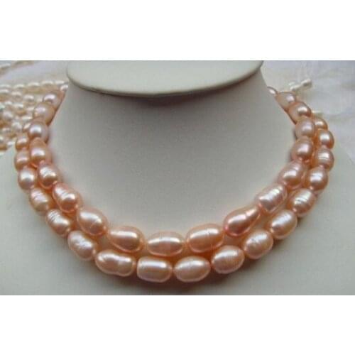 2 row 11-13mm natural south sea pink screw pearl necklace 925silver yellow clasp