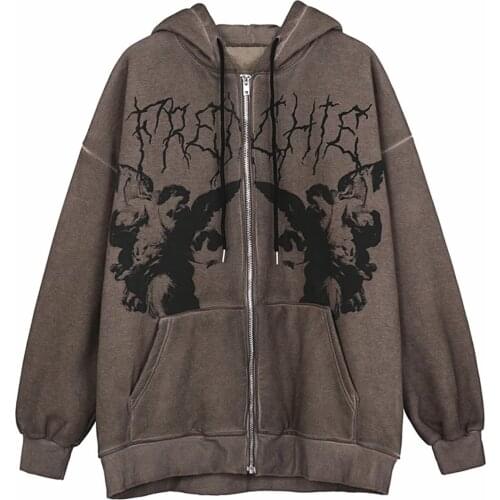 Womens Zip Up Hoodie Cardigan Stylish Printed Long Sleeve Hooded Sweatshirt Spring Autumn Ladies Casual Oversized Hoodie Jacket