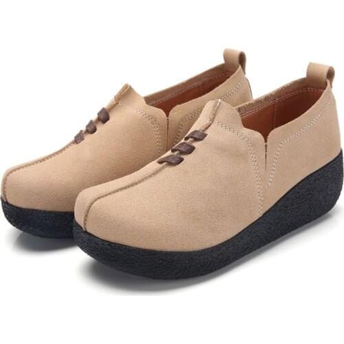 Plus Size 35-43 Women Flat Platform Coin Loafers Suede Leather Slip On Ladies Spring Shoes Flats Women Creepers Sneaker