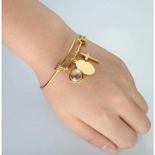 Stainless Steel Virgin Mary Cross Bracelet Catholic Womens Bracelet