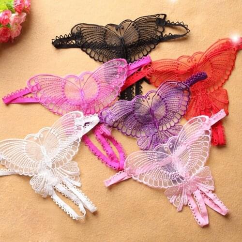 Womens Fashion Sexy Lingerie Transparent Lace Butterfly Sexy Panties Thong Solid Color Low Waist G String Underpant 2021