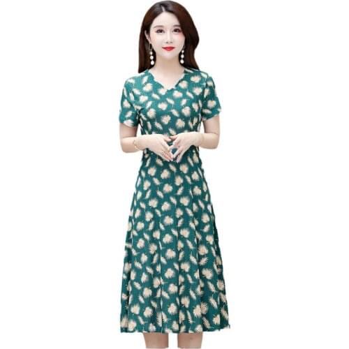 High-End Women Summer Floral Dresses Casual Short Sleeve O-Neck Middle-Aged Female Mom Maxi Dress Plus Size Slim Vestidos G1104