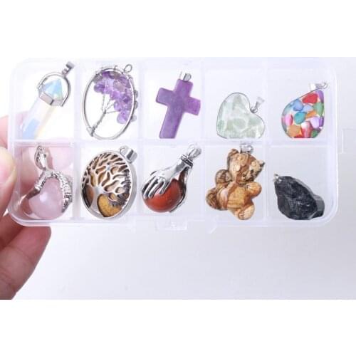 10pcs/box Mixed Style Fashion Crystal Mineral Pendant healing Gemstone Necklace